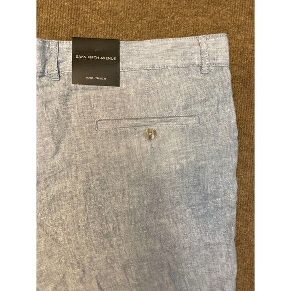 Saks Fifth Avenue Chino Shorts Mens 38 Flat Front Blue Linen Relaxed - Picture 9 of 9